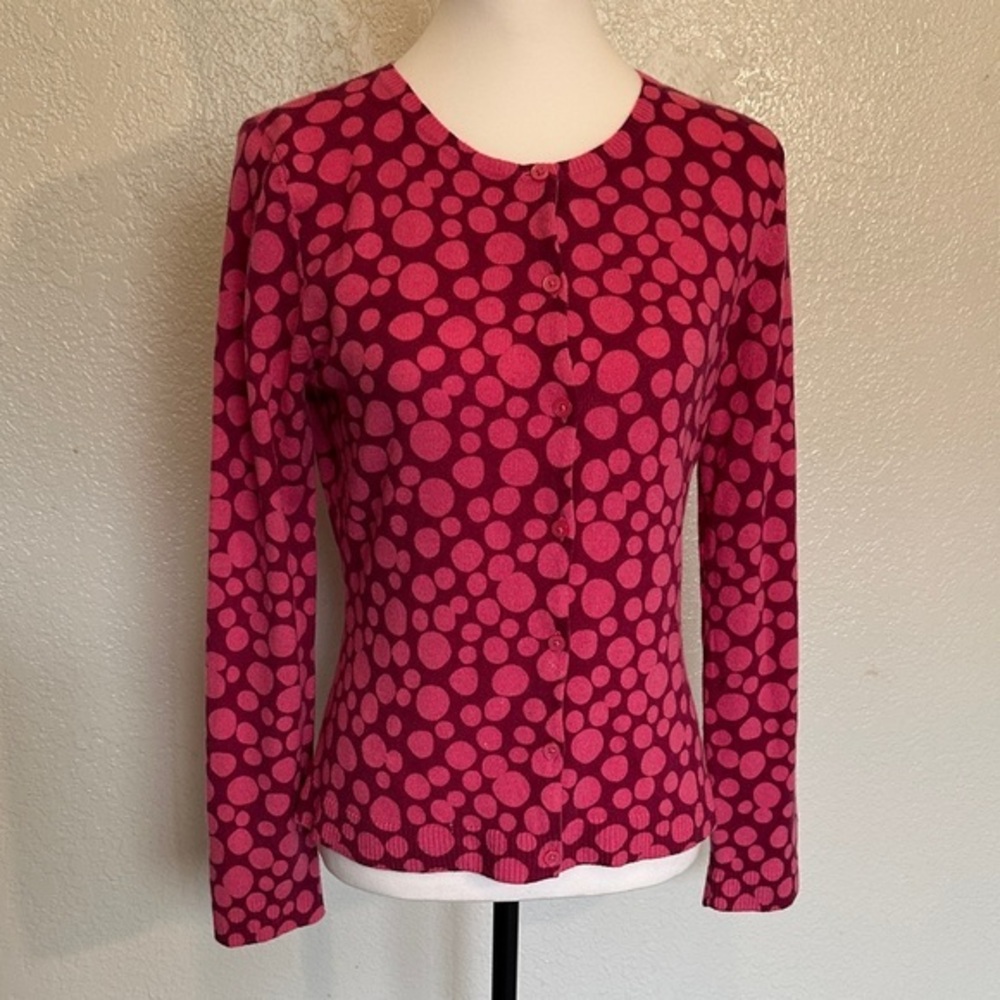 Garnet Hill Cashmere Cardigan Pink Polka Dot EUC S